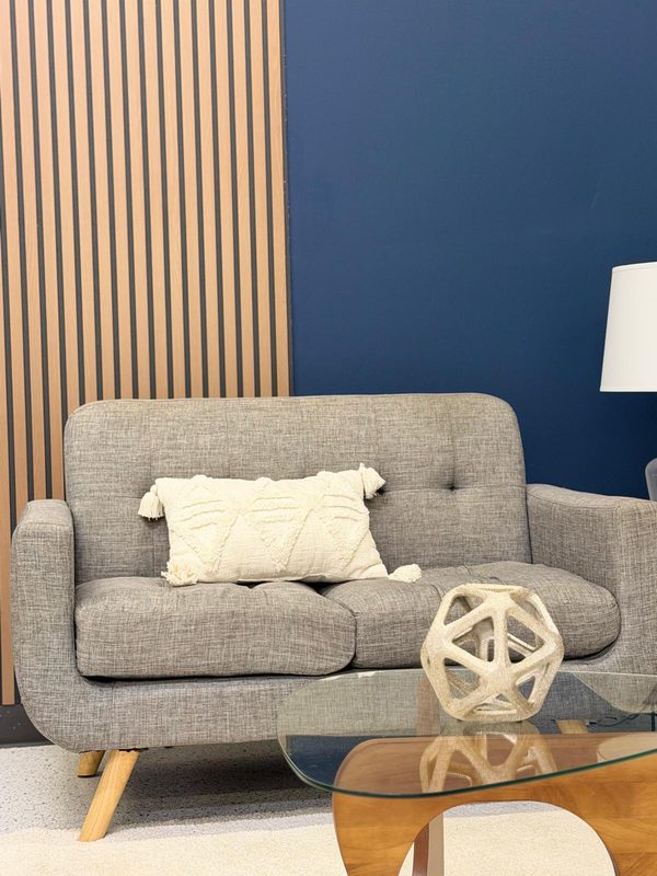 Leather chair grey wall